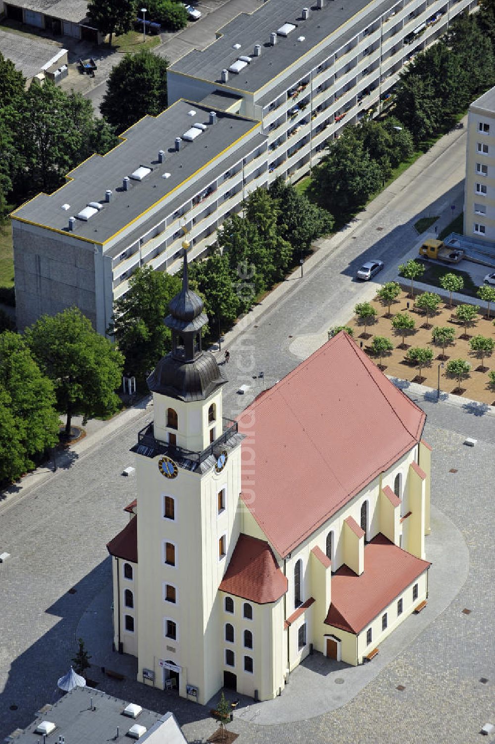 Forst aus der Vogelperspektive: Stadtkirche St. Nikolai Forst