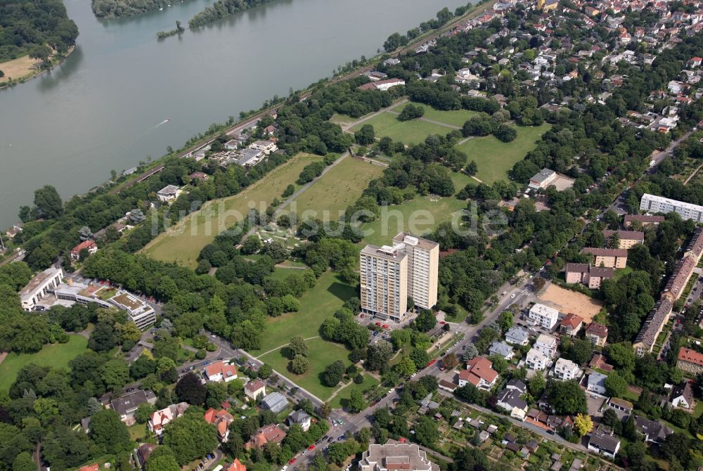 Mainz aus der Vogelperspektive: Stadtpark im Volkspark Rosengarten in der Oberstadt in Mainz Rheinland-Pfalz