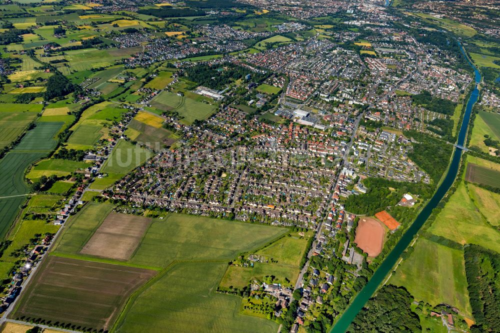 Hamm von oben - Stadtrand und Außenbezirks- Wohngebiete an der Fritz-Erler-Straße im Ortsteil Norddinker in Hamm im Bundesland Nordrhein-Westfalen, Deutschland