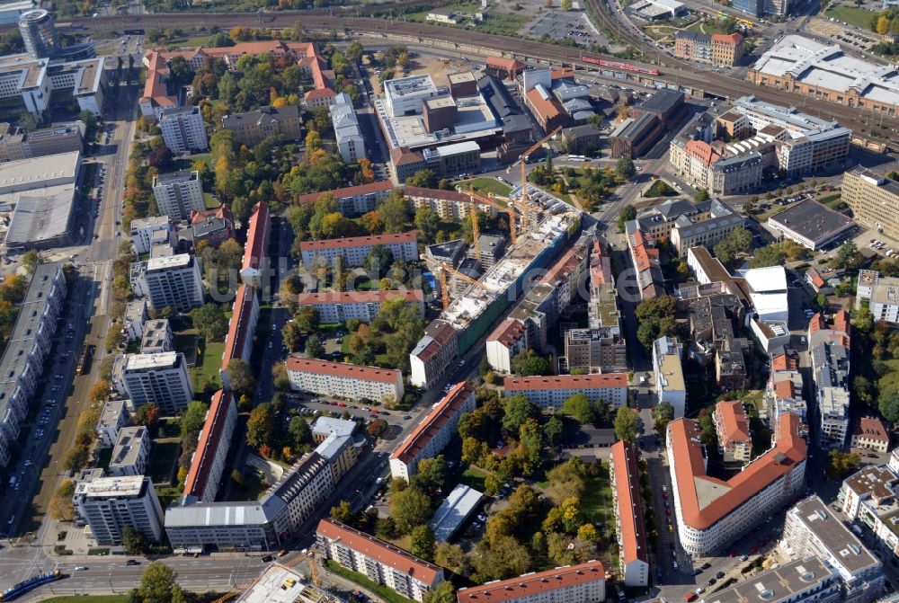 Dresden von oben - Stadtrand und Außenbezirks- Wohngebiete Quartier Freiberger Straße - Schweriner Straße in Dresden im Bundesland Sachsen, Deutschland