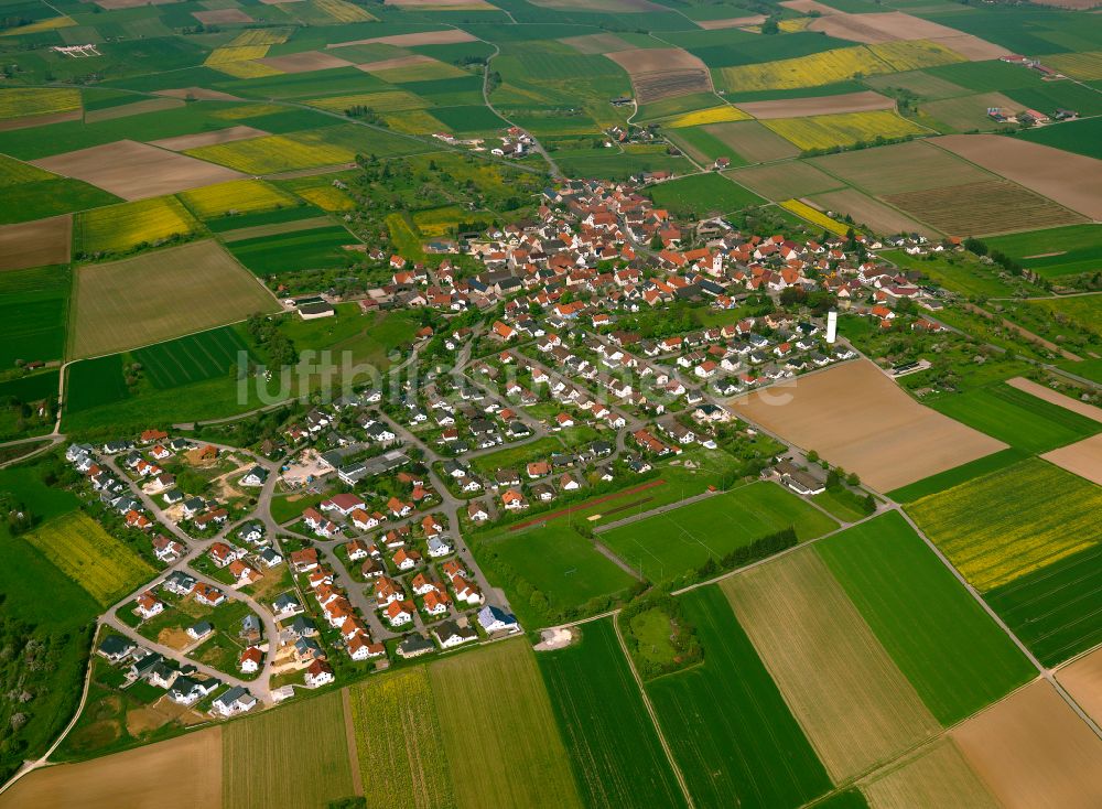 Asselfingen aus der Vogelperspektive: Stadtrand mit landwirtschaftlichen Feldern in Asselfingen im Bundesland Baden-Württemberg, Deutschland