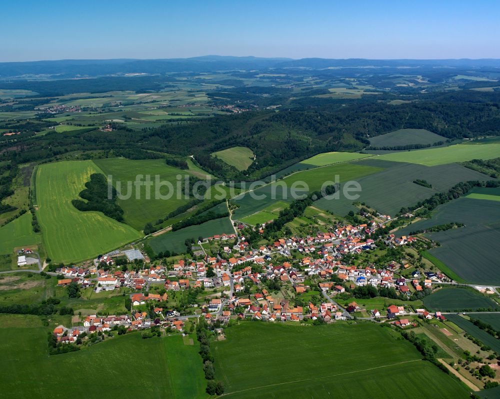 Ecklingerode aus der Vogelperspektive: Stadtrand mit landwirtschaftlichen Feldern in Ecklingerode im Bundesland Thüringen, Deutschland