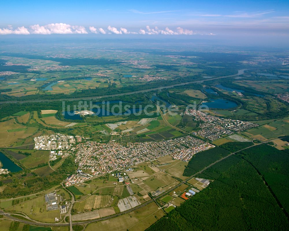 Eggenstein aus der Vogelperspektive: Stadtrand mit landwirtschaftlichen Feldern in Eggenstein im Bundesland Baden-Württemberg, Deutschland