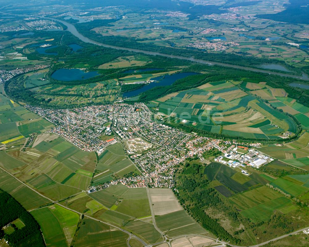 Luftaufnahme Linkenheim - Stadtrand mit landwirtschaftlichen Feldern in Linkenheim im Bundesland Baden-Württemberg, Deutschland