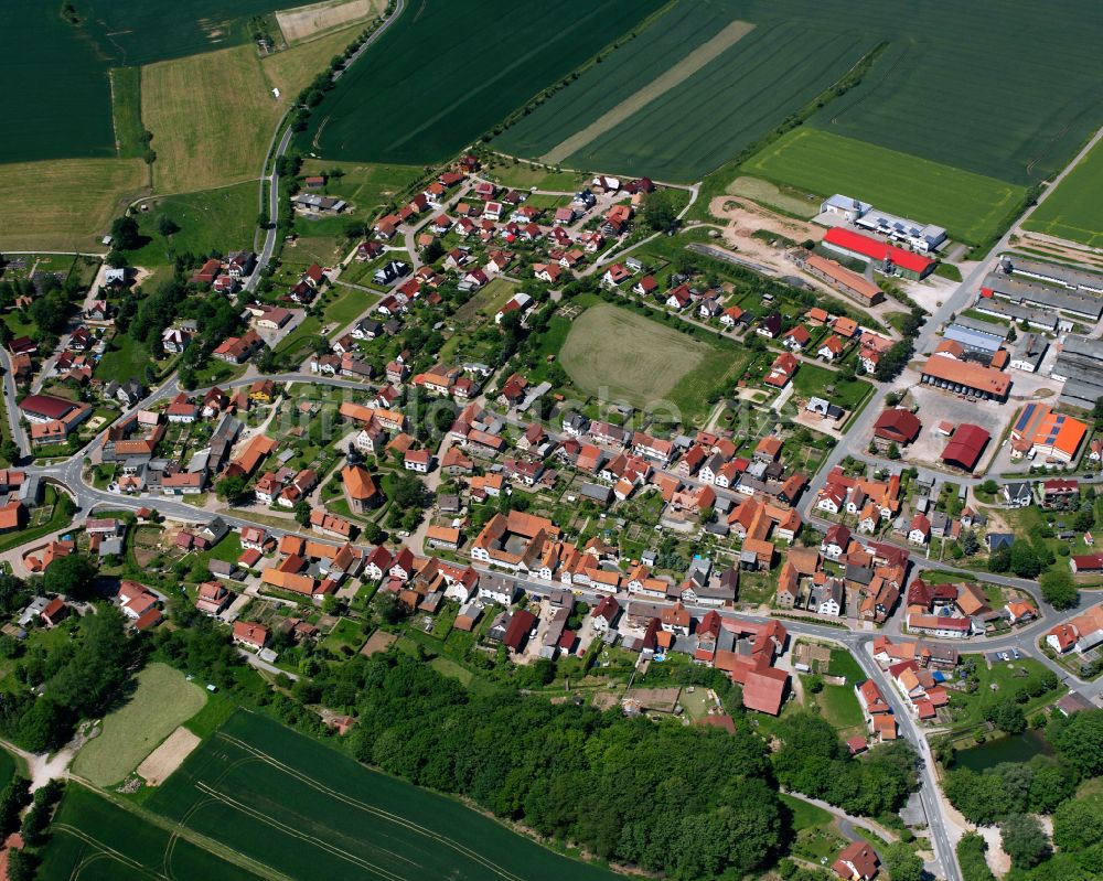 Reinholterode aus der Vogelperspektive: Stadtrand mit landwirtschaftlichen Feldern in Reinholterode im Bundesland Thüringen, Deutschland