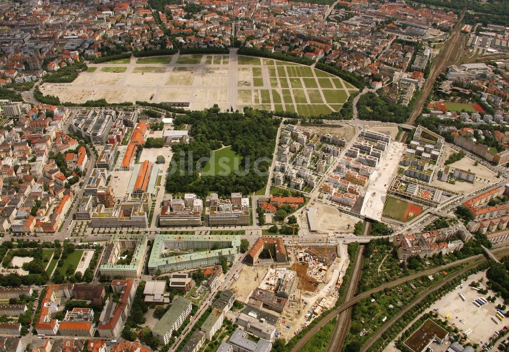 Luftbild München - Stadtteil- Ansicht mit Bavariapark im Ortsteil Schwanthalerhöhe in München im Bundesland Bayern, Deutschland