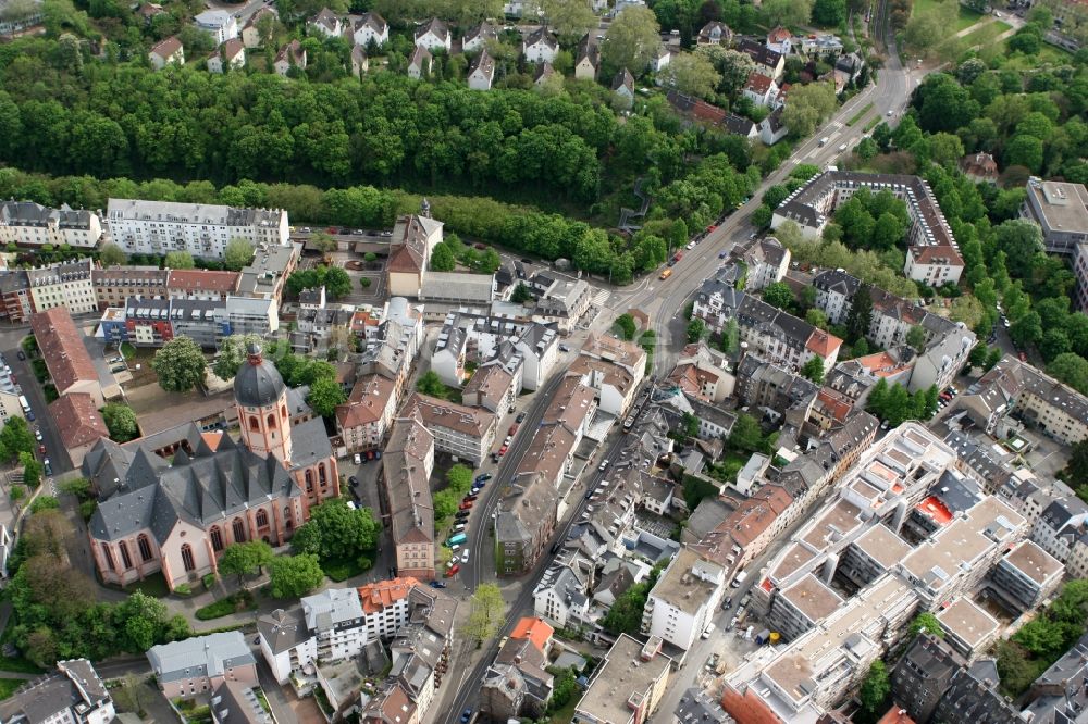 Luftaufnahme Mainz - Stadtteil an der Gaustraße in Mainz im Bundesland Rheinland-Pfalz