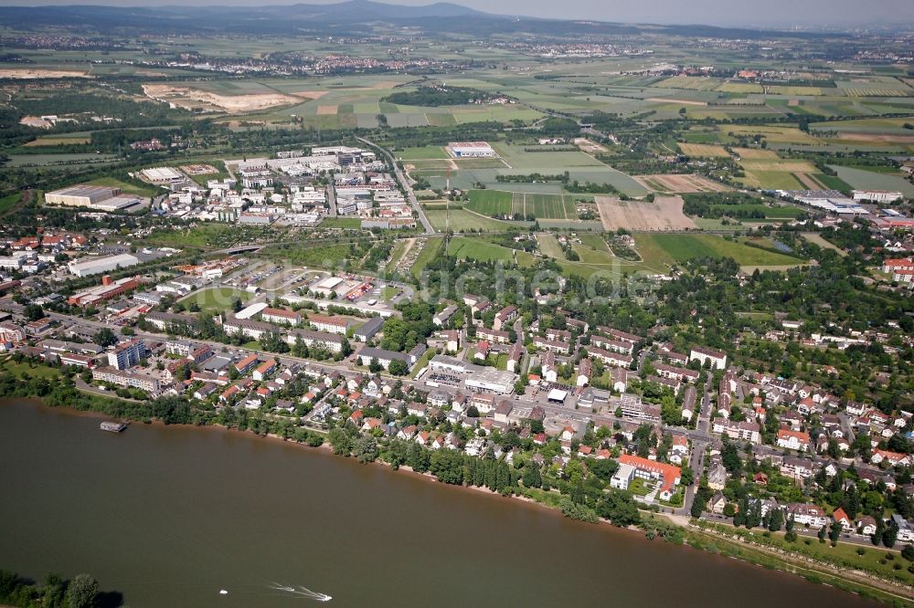 Wiesbaden Mainz Kastel von oben - Stadtteil Mainz-Kastel am Ufer des Rhein in Wiesbaden im Bundesland Hessen