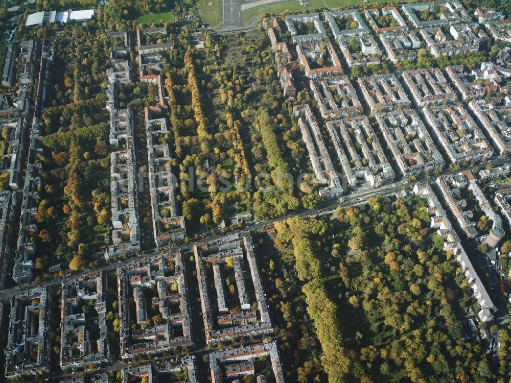 Berlin von oben - Stadtteil Neukölln entlang der Wohngebiete an der Jonasstraße, Nogatstraße, Mittelweg und dem St. Thomas-Kirchhof im Stadtgebiet in Berlin