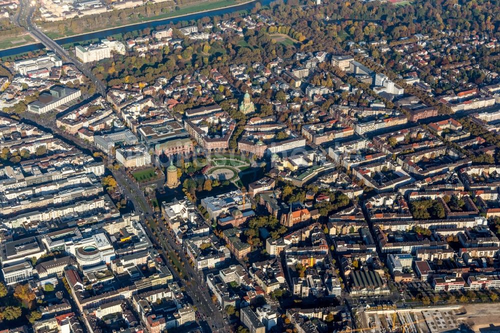 Luftbild Mannheim - Stadtteil Schwetzinger Vorstadt und Oststadt um den Friedrichsplatz im Stadtgebiet in Mannheim im Bundesland Baden-Württemberg, Deutschland