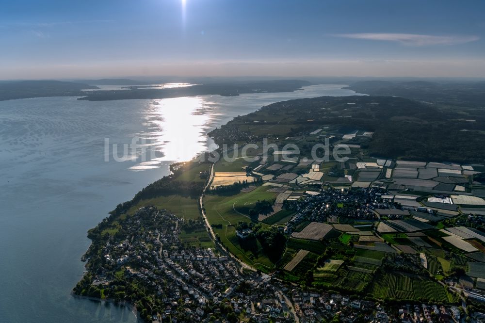 Immenstaad am Bodensee aus der Vogelperspektive: Stadtteilansicht mit angrenzenden Landwirtschaftsflächen in Immenstaad am Bodensee im Bundesland Baden-Württemberg, Deutschland