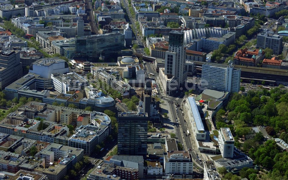 Luftaufnahme Berlin - Stadtteilansicht der City West am Breitscheidplatz , Budapester Straße am Kudammm - Kurfürstendamm in Berlin - Charlottenburg