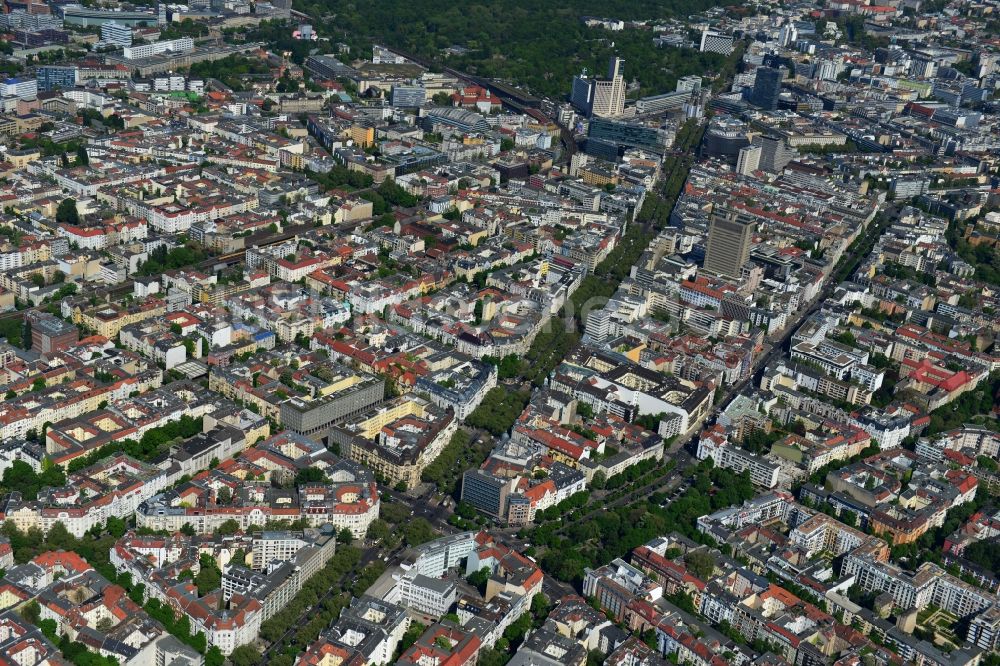 Luftaufnahme Berlin - Stadtteilansicht der City West am Kudammm Kurfürstendamm in Berlin - Charlottenburg