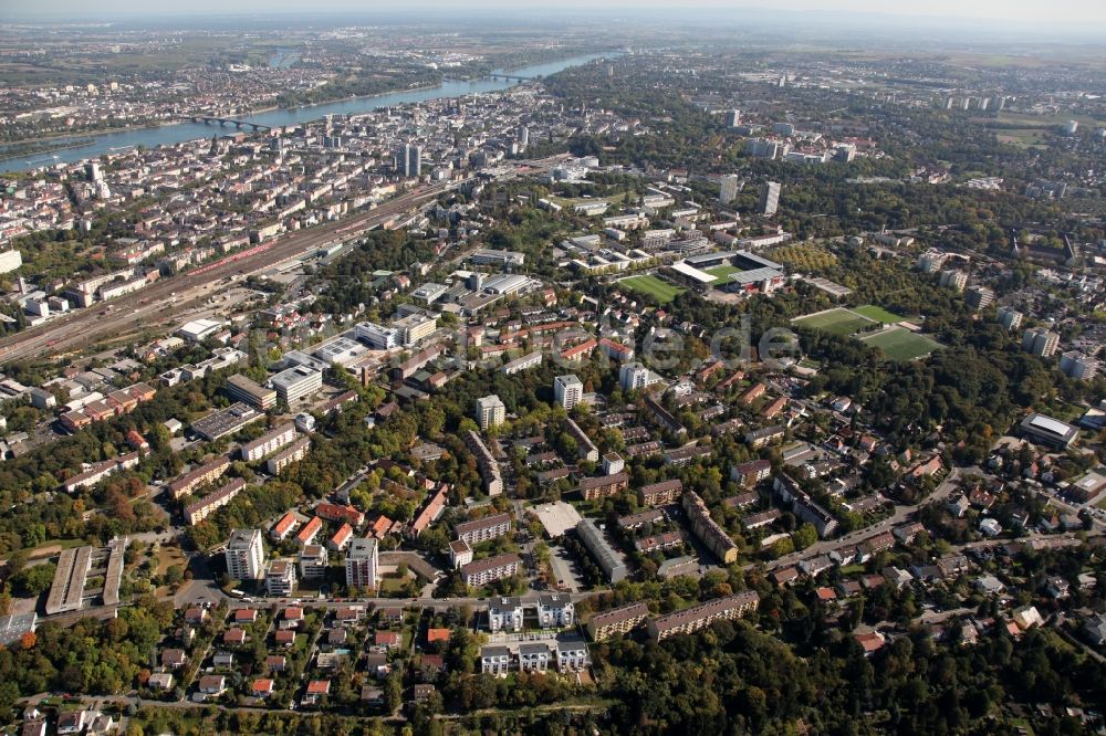 Mainz von oben - Stadtteilansicht von Hartenberg-Münchfeld in Mainz im Bundesland Rheinland-Pfalz