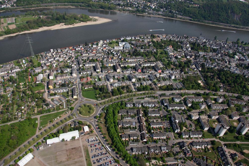 Luftaufnahme Koblenz Wallersheim - Stadtteilansicht Koblenz Wallersheim am Rheinufer