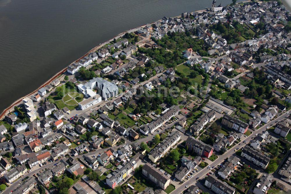 Koblenz Wallersheim von oben - Stadtteilansicht Koblenz Wallersheim am Rheinufer