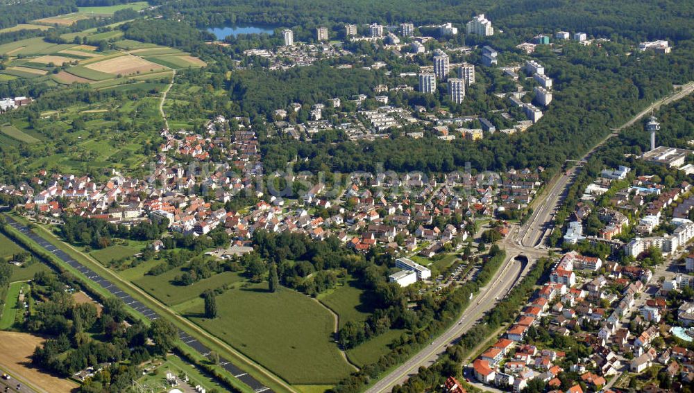 Freiburg im Breisgau aus der Vogelperspektive: Stadtteilansicht von Landwasser / Lehen in Freiburg, Baden-Württemberg