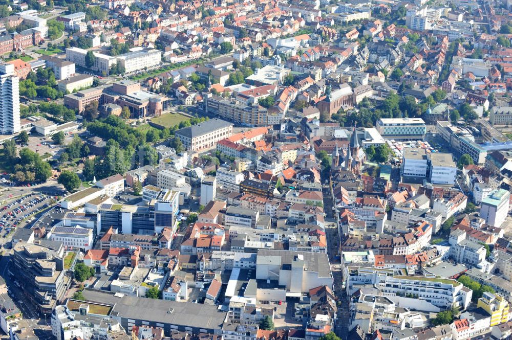 Kaiserslautern von oben - Stadtteilansicht mit Marktplatz in Kaiserslautern