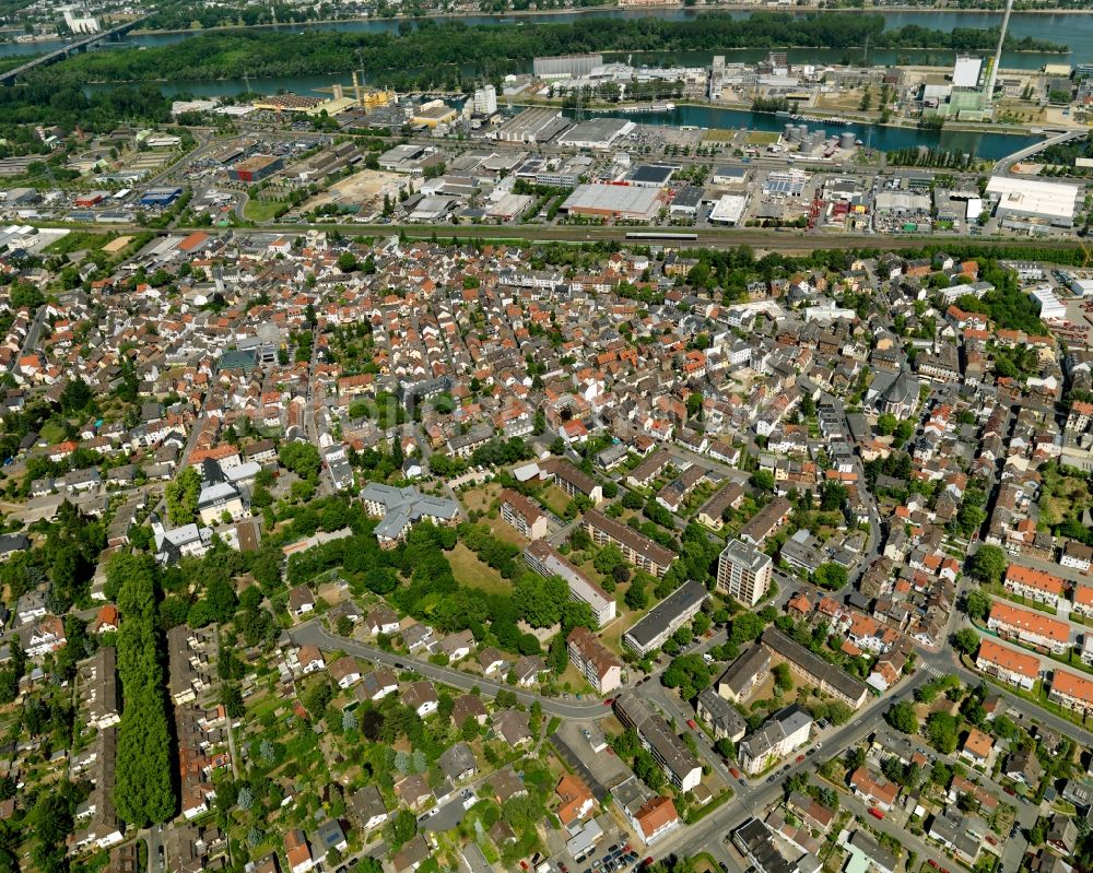 Luftbild Mainz - Stadtteilansicht von Mombach in Mainz im Bundesland Rheinland-Pfalz