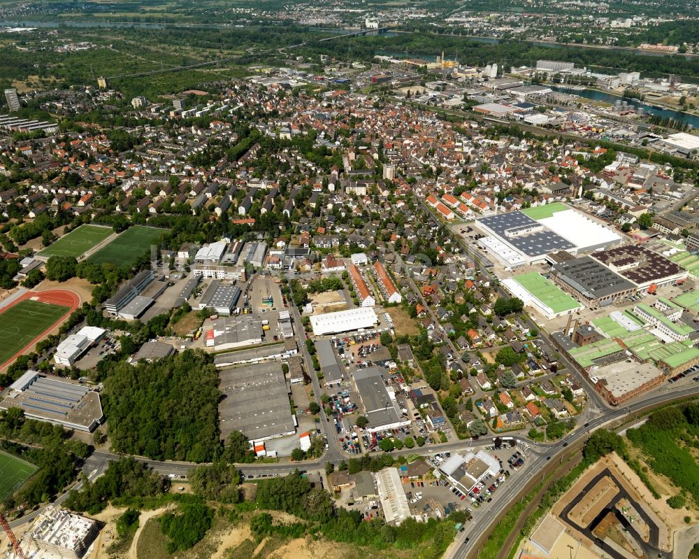 Mainz von oben - Stadtteilansicht von Mombach in Mainz im Bundesland Rheinland-Pfalz