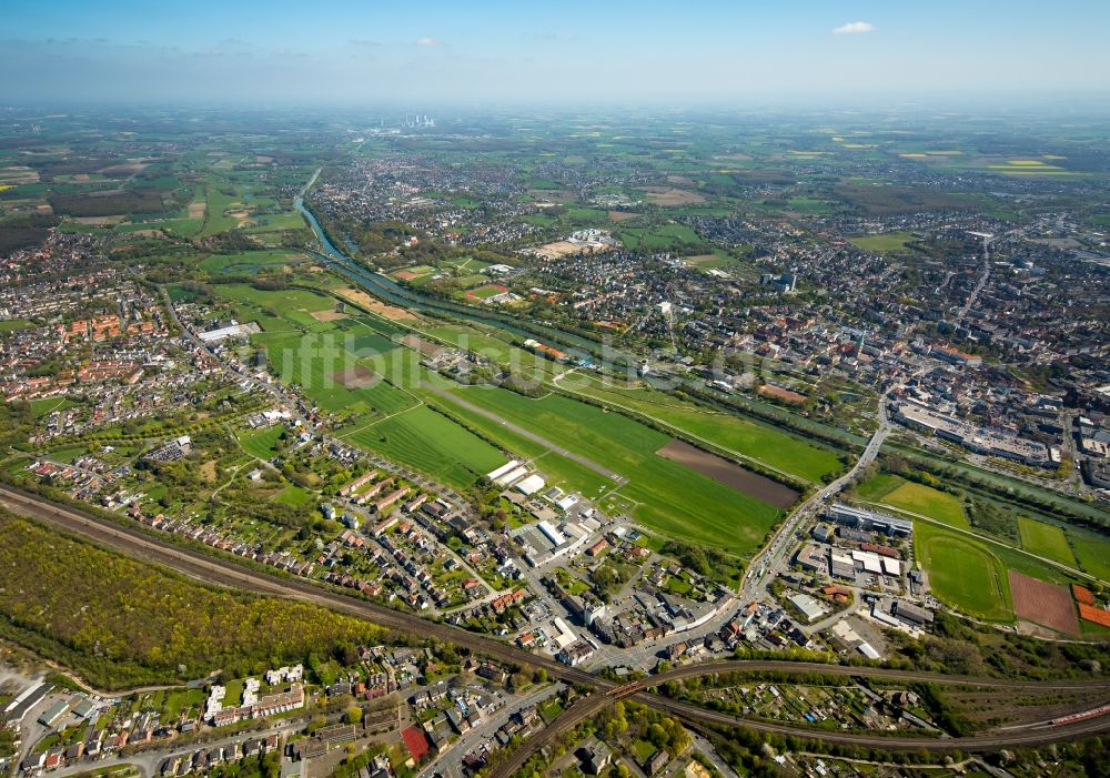 Luftbild Hamm - Stadtteilansicht des Nordens von Hamm mit den Lippeauen am Ufer des Flusses Lippe und des Datteln-Hamm-Kanal im Bundesland Nordrhein-Westfalen