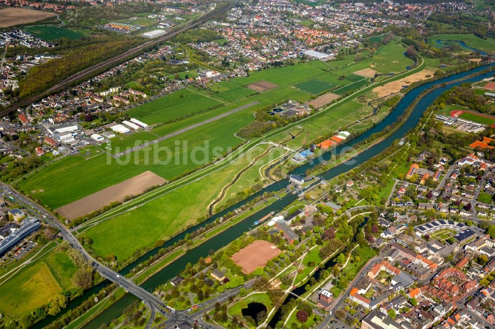 Luftbild Hamm - Stadtteilansicht des Nordens von Hamm mit den Lippeauen am Ufer des Flusses Lippe und des Datteln-Hamm-Kanal im Bundesland Nordrhein-Westfalen