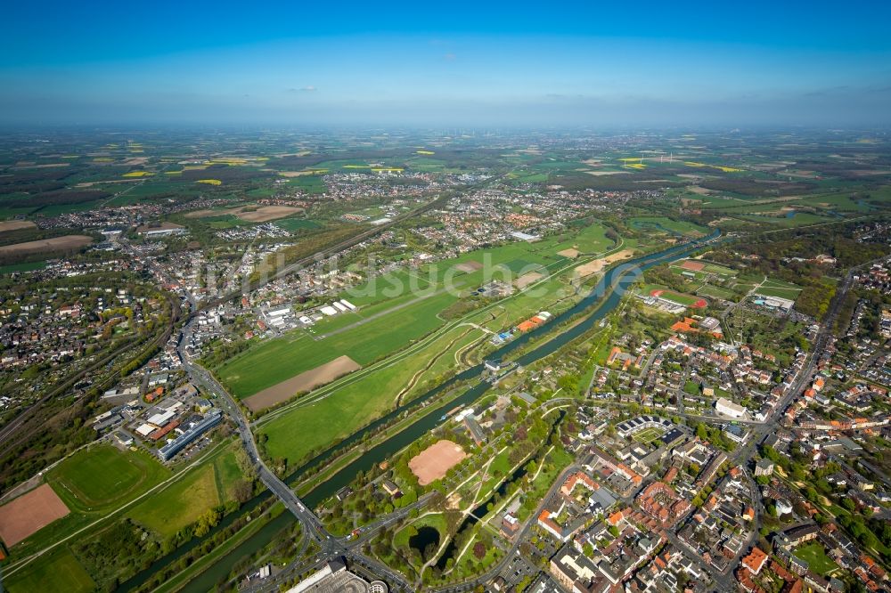 Luftaufnahme Hamm - Stadtteilansicht des Nordens von Hamm mit den Lippeauen am Ufer des Flusses Lippe und des Datteln-Hamm-Kanal im Bundesland Nordrhein-Westfalen