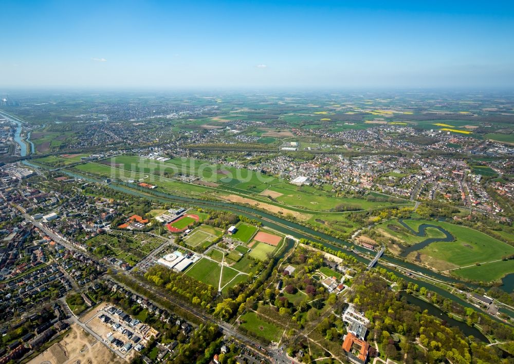 Luftbild Hamm - Stadtteilansicht des Nordens von Hamm mit den Lippeauen am Ufer des Flusses Lippe und des Datteln-Hamm-Kanal im Bundesland Nordrhein-Westfalen