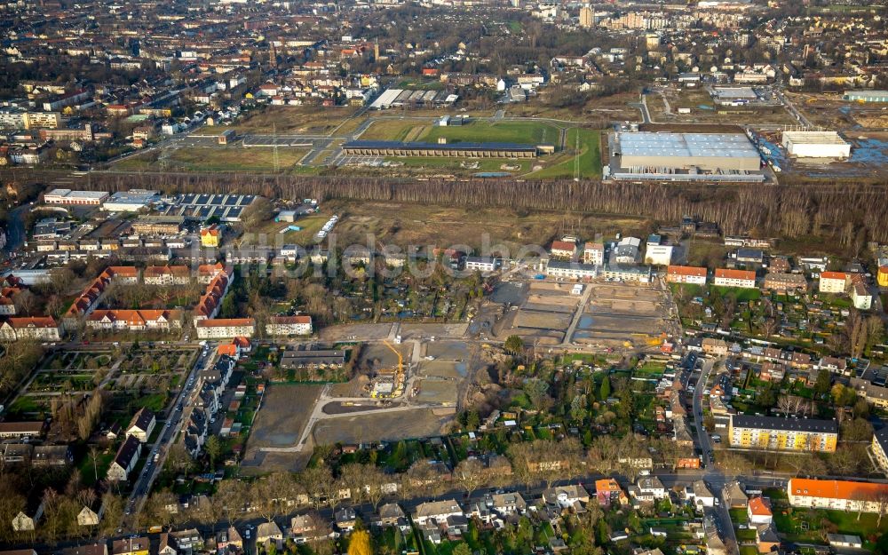 Gelsenkirchen aus der Vogelperspektive: Stadtteilansicht des Nordens des herbstlichen Stadtteils Ückendorf in Gelsenkirchen im Bundesland Nordrhein-Westfalen