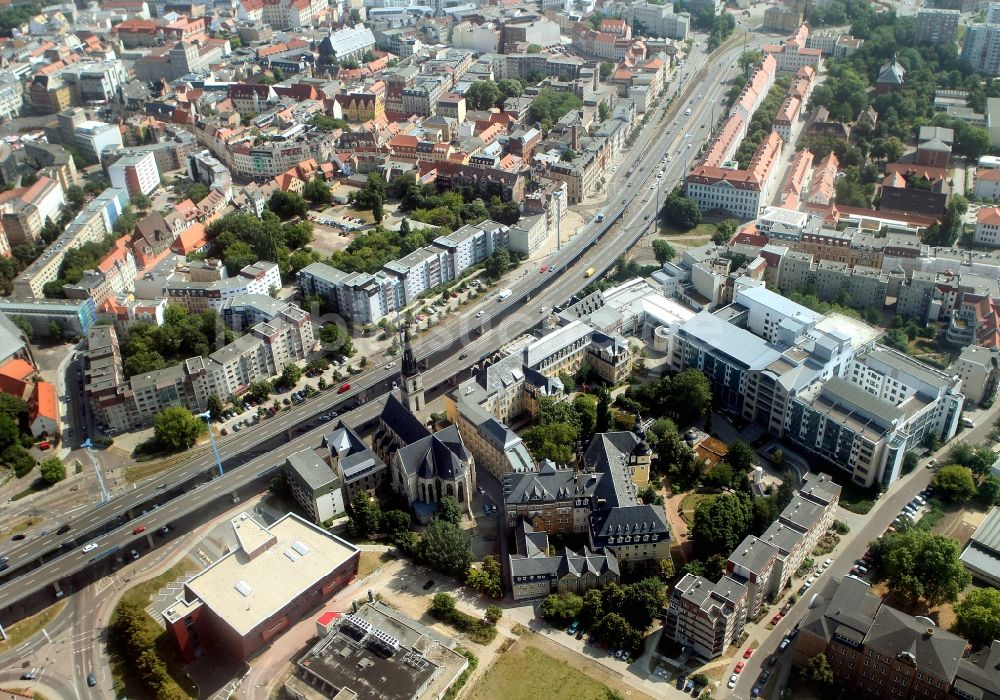 Halle ( Saale ) von oben - Stadtteilansicht an der Schnellstraße Waisenhausmauer in Halle ( Saale ) im Bundesland Sachsen-Anhalt