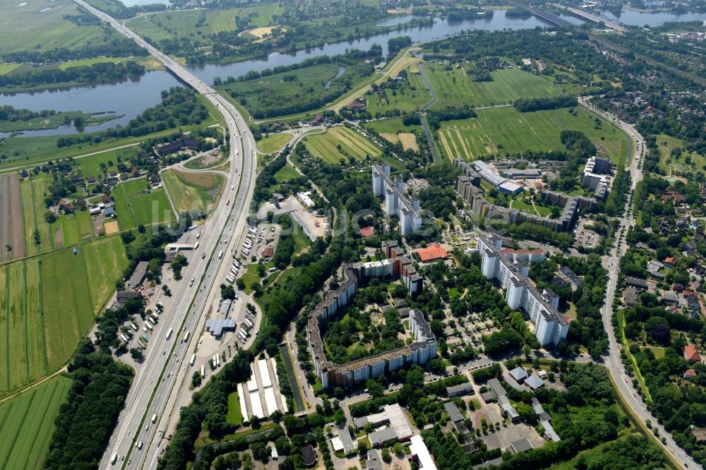 Luftaufnahme Hamburg - Stadtteilansicht von Stillhorn an der Autobahn A1 im Süden von Hamburg