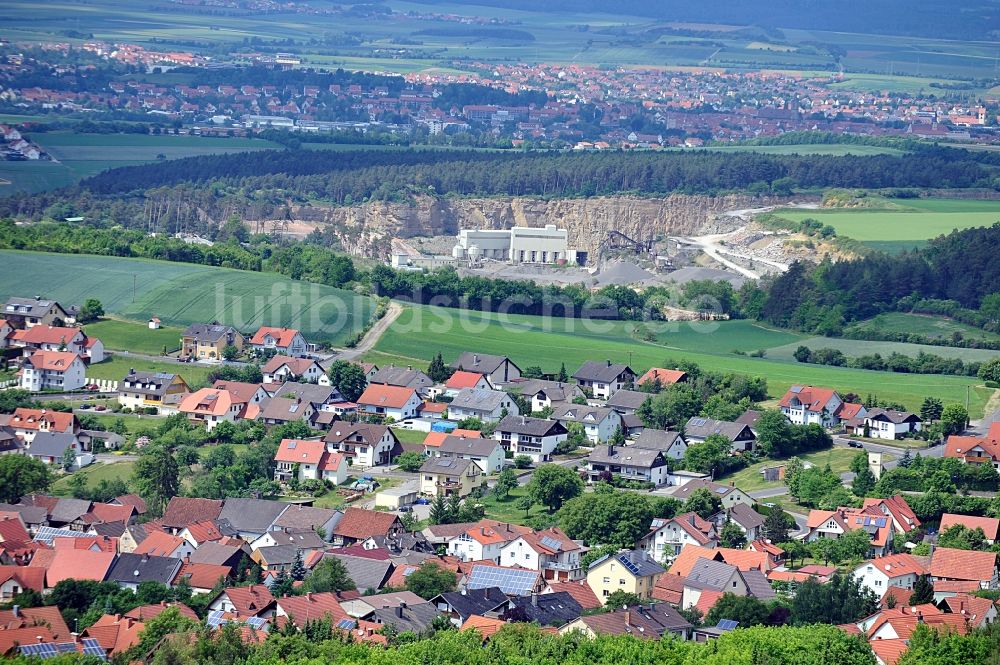 Luftaufnahme Strahlungen - Stadtteilansicht von Strahlungen in Bayern