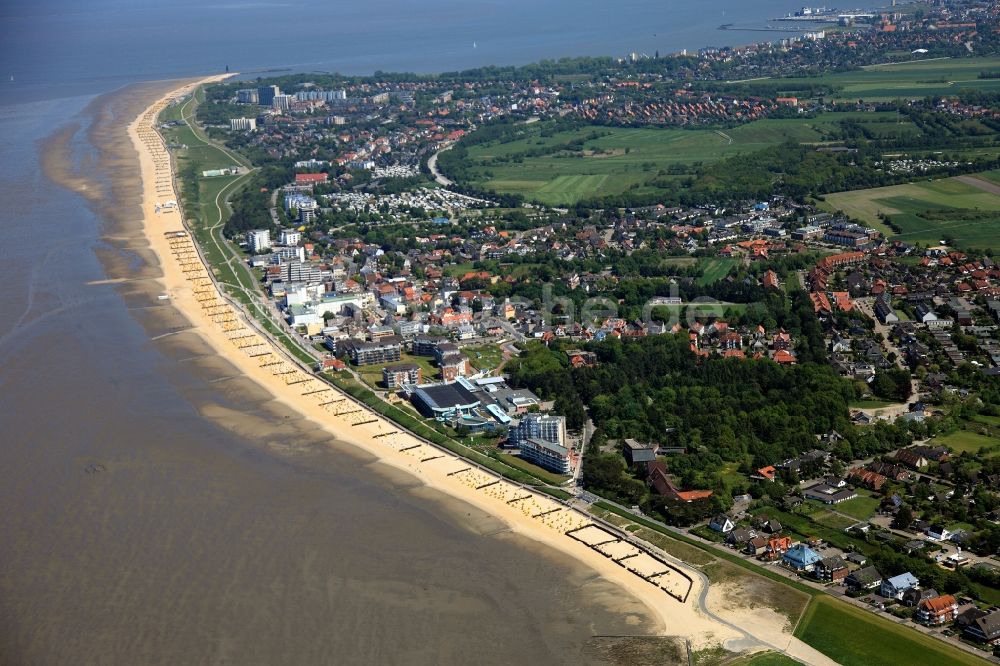 Luftaufnahme Cuxhaven OT Duhnen - Stadtteilansicht vom Strand in Duhnen , einem Ortsteil Stadt Cuxhaven im Bundesland Niedersachsen