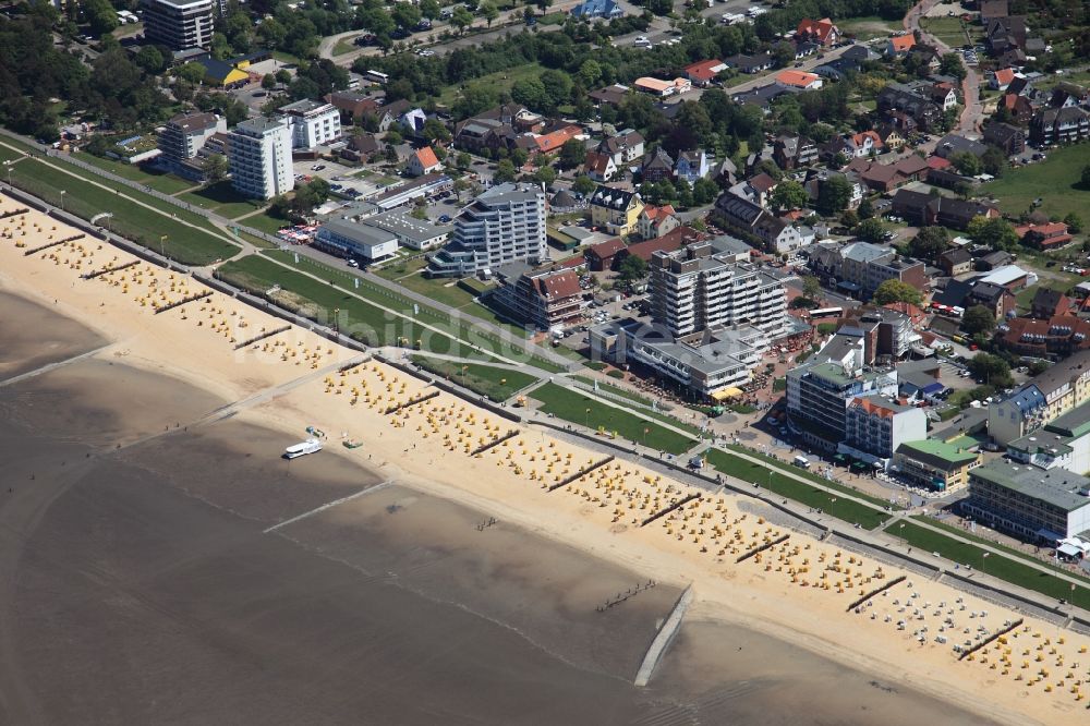 Cuxhaven OT Duhnen von oben - Stadtteilansicht vom Strand in Duhnen , einem Ortsteil Stadt Cuxhaven im Bundesland Niedersachsen