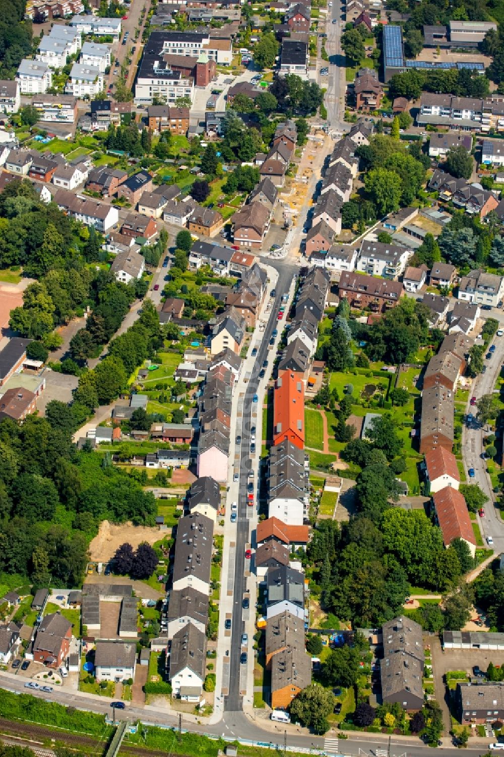 Luftbild Bottrop - Stadtteilansicht von Vonderort und Baustelle zum Straßenausbau Am Quellenbusch in Bottrop im Bundesland Nordrhein-Westfalen