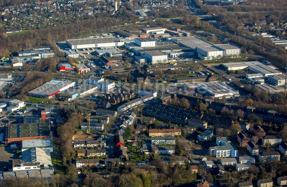 Luftbild Bochum - Stadtteilansicht des Wohngebietes und Gewerbegebietes an der Weserstraße im Stadtteil Harpen in Bochum im Bundesland Nordrhein-Westfalen