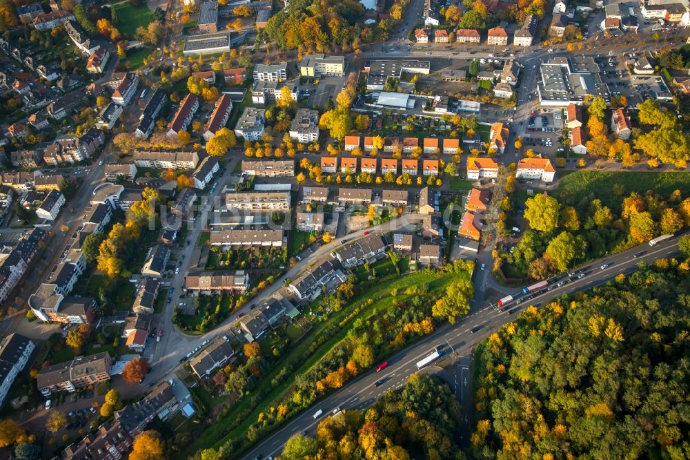 Gladbeck von oben - Stadtteilansicht des Wohngebietes an der herbstlichen Wilhelmstraße in Gladbeck im Bundesland Nordrhein-Westfalen