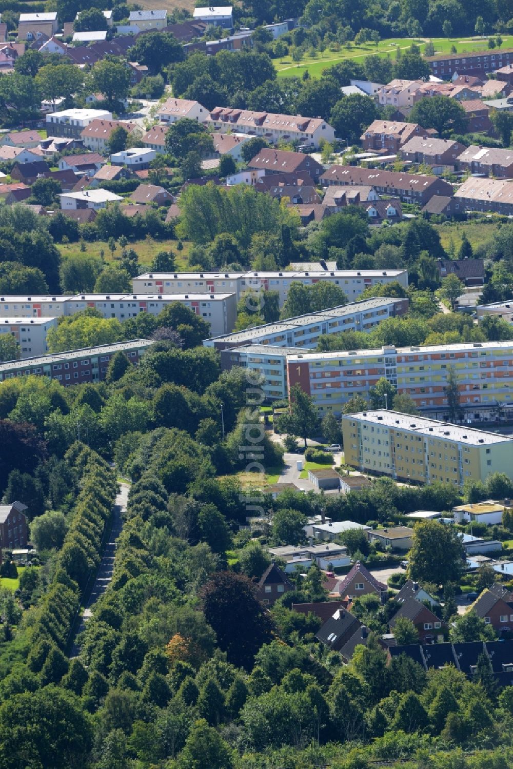 Kiel von oben - Stadtteilansicht des Wohngebietes am Sylter Bogen im Stadtteil Suchsdorf im Nordwesten von Kiel im Bundesland Schleswig-Holstein