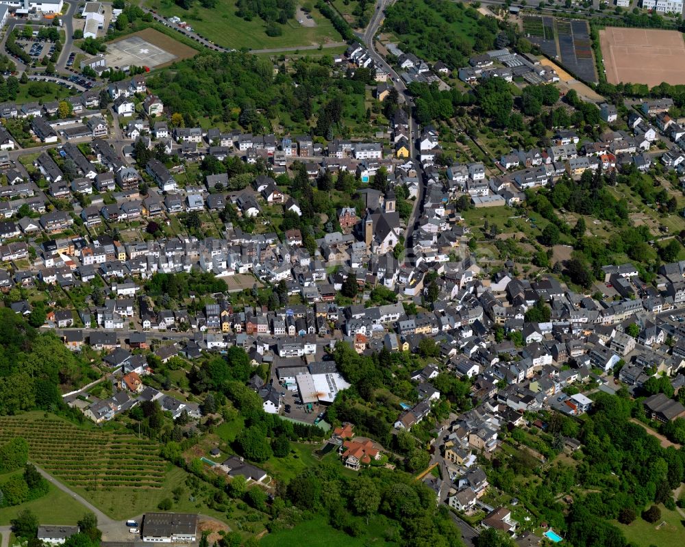 Luftbild Koblenz - Stadtteilansicht des Zentrums von Metternich in Koblenz im Bundesland Rheinland-Pfalz