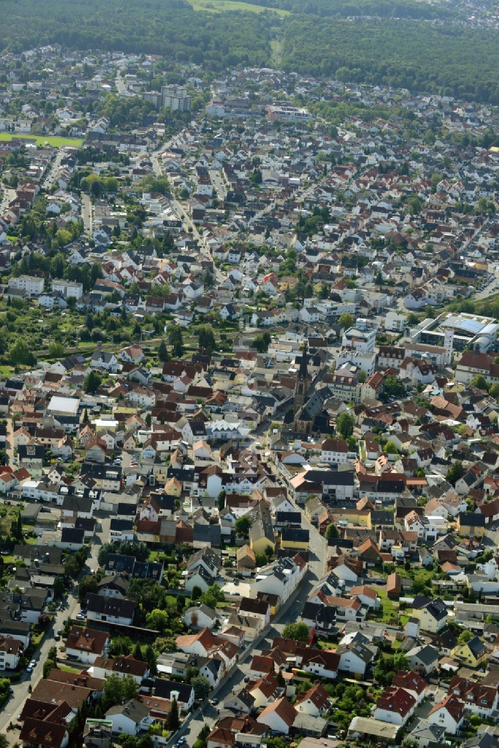 Luftaufnahme Ober-Roden - Stadtteilansicht des Zentrums von Ober-Roden im Bundesland Hessen