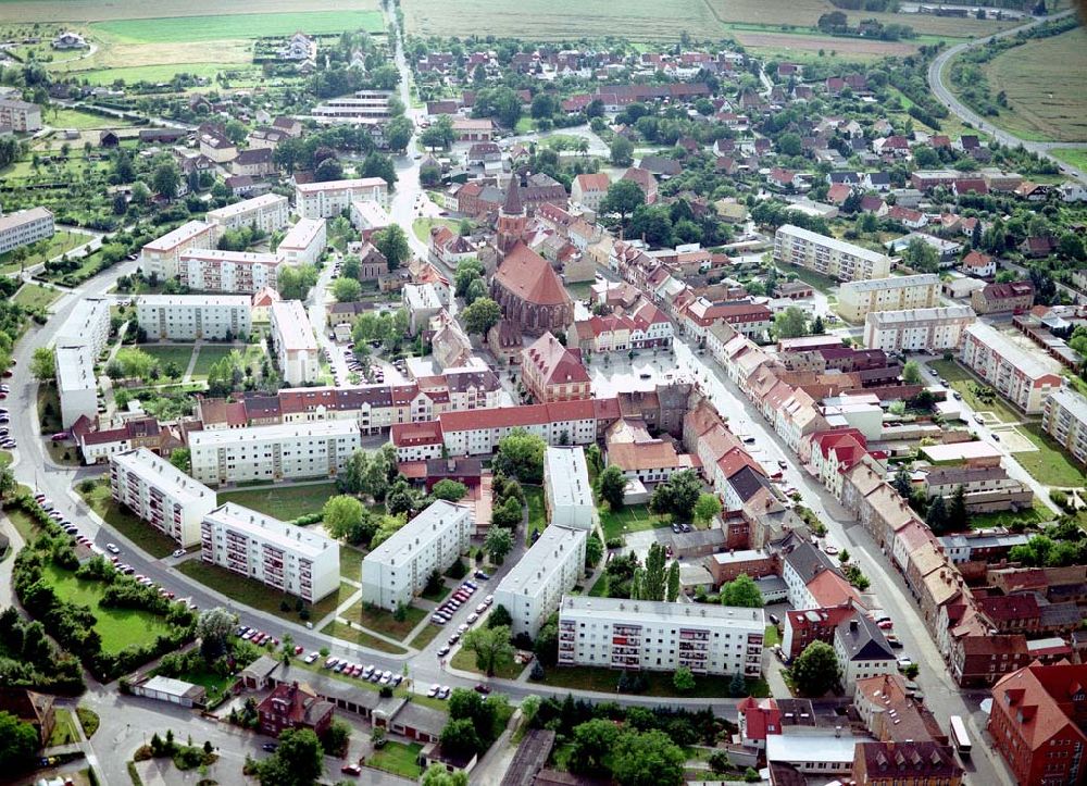 Calau von oben - Stadtzentrum von Calau in Brandenburg.