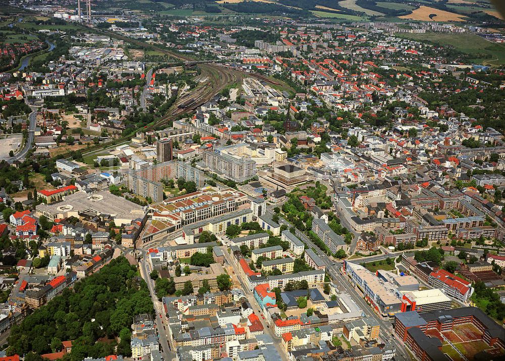 Gera von oben - Stadtzentrum von Gera mit dem Einkaufszentrum Gera Arcaden