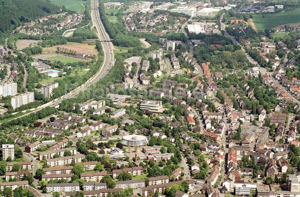 Hohenlimburg / NRW von oben - Stadtzentrum Hohenlimburg mit Autobahn. Datum: 26.05.03