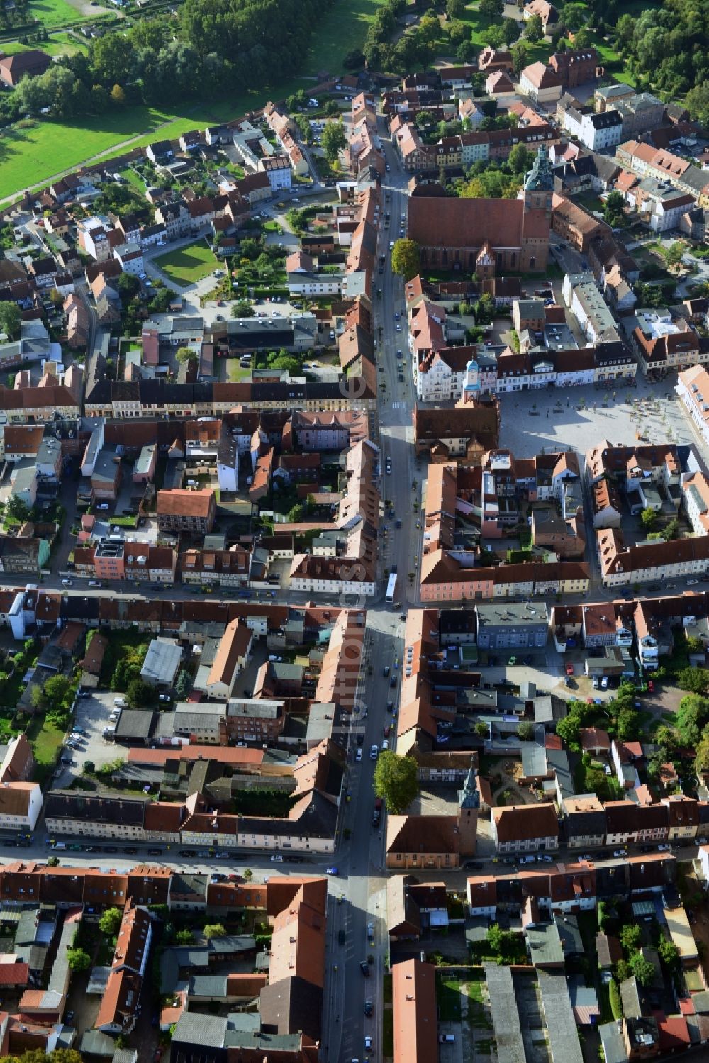 Wittstock/Dosse von oben - Stadtzentrum Innenstadt in Wittstock/Dosse im Bundesland Brandenburg