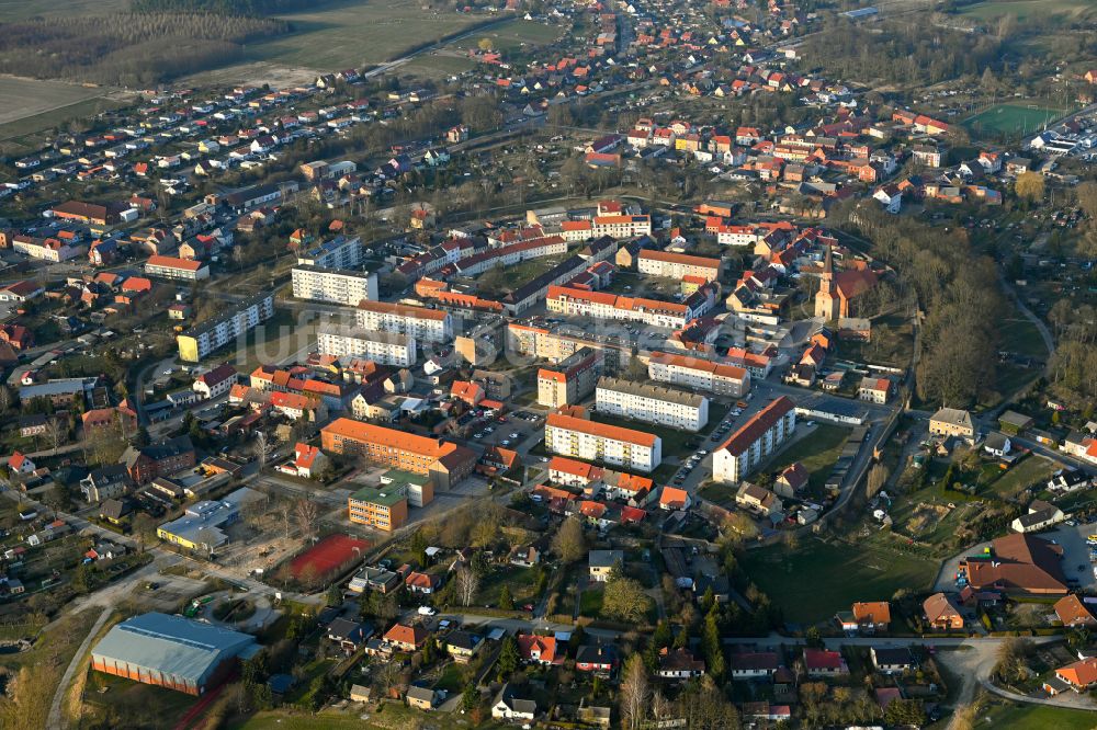 Woldegk aus der Vogelperspektive: Stadtzentrum der Innenstadt in Woldegk im Bundesland Mecklenburg-Vorpommern, Deutschland