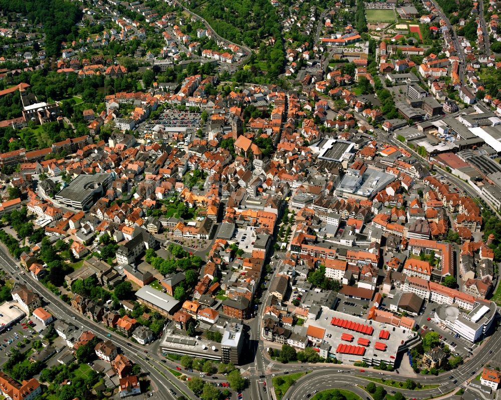 Bad Hersfeld von oben - Stadtzentrum im Innenstadtbereich in Bad Hersfeld im Bundesland Hessen, Deutschland