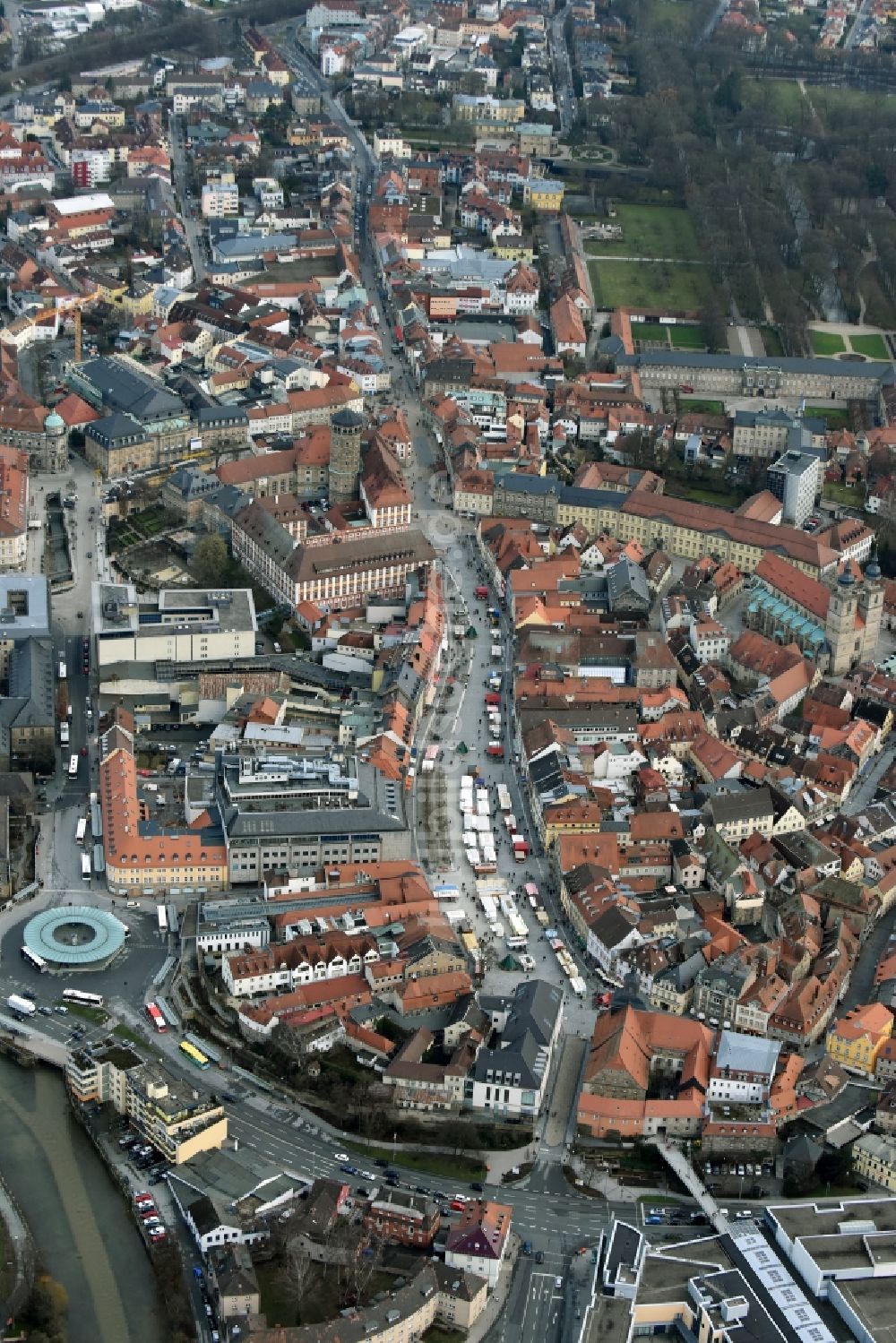 Luftaufnahme Bayreuth - Stadtzentrum im Innenstadtbereich in Bayreuth im Bundesland Bayern