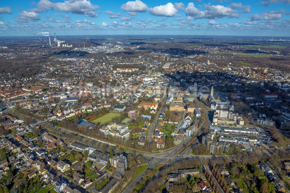 Luftaufnahme Gelsenkirchen - Stadtzentrum im Innenstadtbereich in Gelsenkirchen im Bundesland Nordrhein-Westfalen, Deutschland