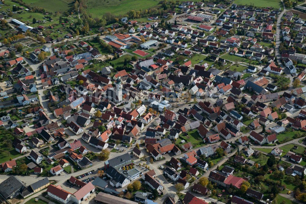 Merklingen aus der Vogelperspektive: Stadtzentrum im Innenstadtbereich in Merklingen im Bundesland Baden-Württemberg, Deutschland