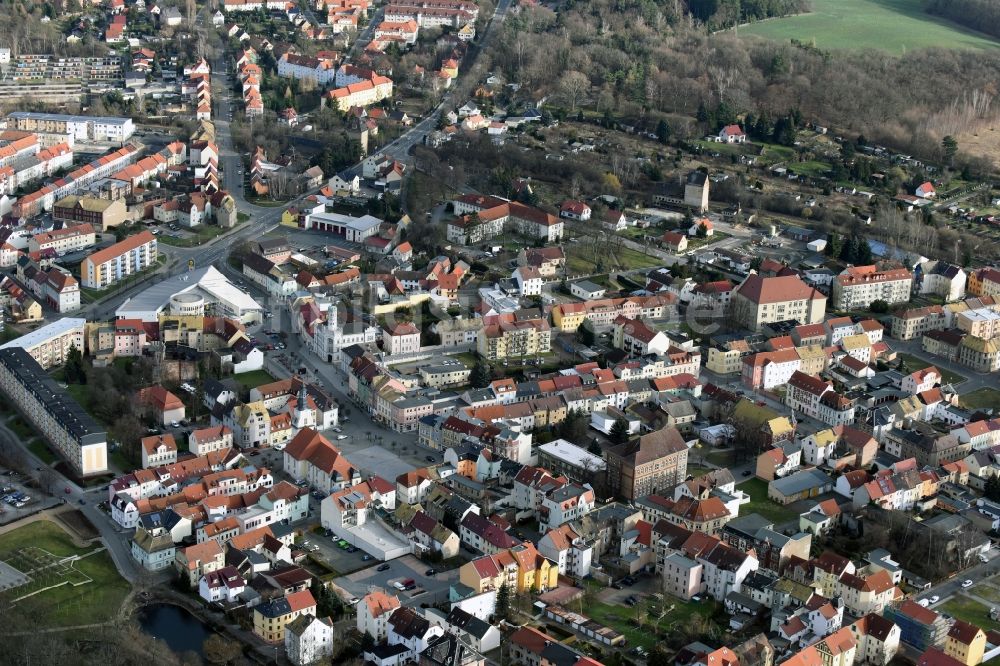 Meuselwitz von oben - Stadtzentrum im Innenstadtbereich in Meuselwitz im Bundesland Thüringen